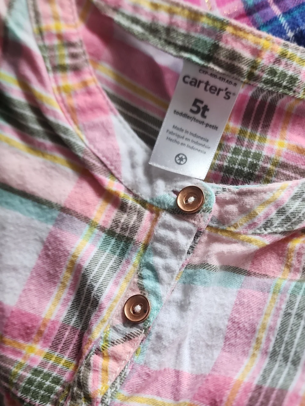 5T Carter's Girls' Plaid Long-Sleeve Flannel Tops - Pink & Blue